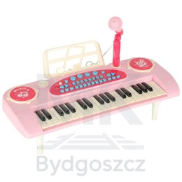 Keyboard dla dzieci pianinko interaktywne organki 37 klawiszy mikrofon statyw różowe