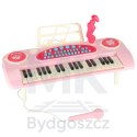Keyboard dla dzieci pianinko interaktywne organki 37 klawiszy mikrofon statyw różowe