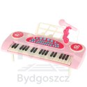 Keyboard dla dzieci pianinko interaktywne organki 37 klawiszy mikrofon statyw różowe