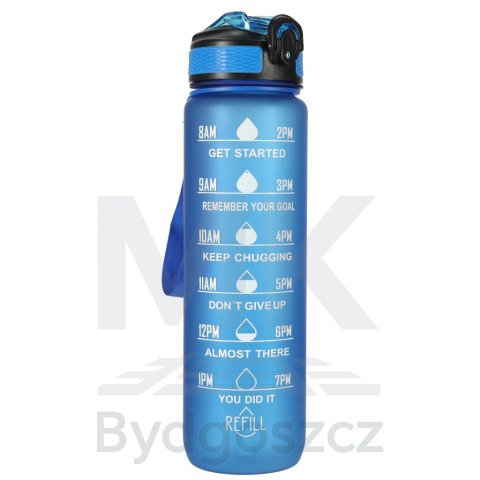 Butelka na wodę bidon ze słomką uchwytem miarką motywacyjną na siłownię BPA free Tritan 1l niebieska Butelka na wodę bidon ze słomką uchwytem miarką motywacyjną na siłownię BPA free Tritan 1l niebieska