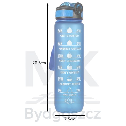 Butelka na wodę bidon ze słomką uchwytem miarką motywacyjną na siłownię BPA free Tritan 1l niebieska Butelka na wodę bidon ze słomką uchwytem miarką motywacyjną na siłownię BPA free Tritan 1l niebieska