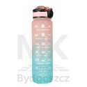Butelka na wodę bidon ze słomką uchwytem miarką motywacyjną na siłownię BPA free Tritan 1l róż błękit