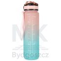 Butelka na wodę bidon ze słomką uchwytem miarką motywacyjną na siłownię BPA free Tritan 1l róż błękit