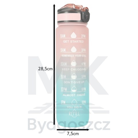 Butelka na wodę bidon ze słomką uchwytem miarką motywacyjną na siłownię BPA free Tritan 1l róż błękit Butelka na wodę bidon ze słomką uchwytem miarką motywacyjną na siłownię BPA free Tritan 1l róż błękit