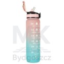 Butelka na wodę bidon ze słomką uchwytem miarką motywacyjną na siłownię BPA free Tritan 1l róż błękit
