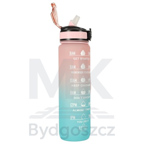 Butelka na wodę bidon ze słomką uchwytem miarką motywacyjną na siłownię BPA free Tritan 1l róż błękit Butelka na wodę bidon ze słomką uchwytem miarką motywacyjną na siłownię BPA free Tritan 1l róż błękit