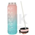 Butelka na wodę bidon ze słomką uchwytem miarką motywacyjną na siłownię BPA free Tritan 1l róż błękit