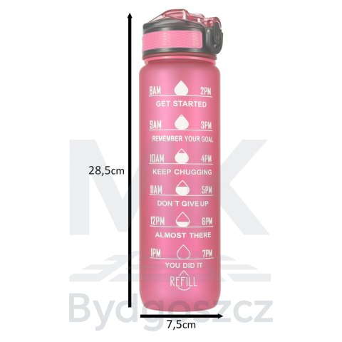 Butelka na wodę bidon ze słomką uchwytem miarką motywacyjną na siłownię BPA free Tritan 1l różowa Butelka na wodę bidon ze słomką uchwytem miarką motywacyjną na siłownię BPA free Tritan 1l różowa