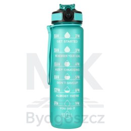 Butelka na wodę bidon ze słomką uchwytem miarką motywacyjną na siłownię BPA free Tritan 1l zielona