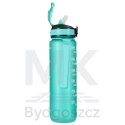 Butelka na wodę bidon ze słomką uchwytem miarką motywacyjną na siłownię BPA free Tritan 1l zielona