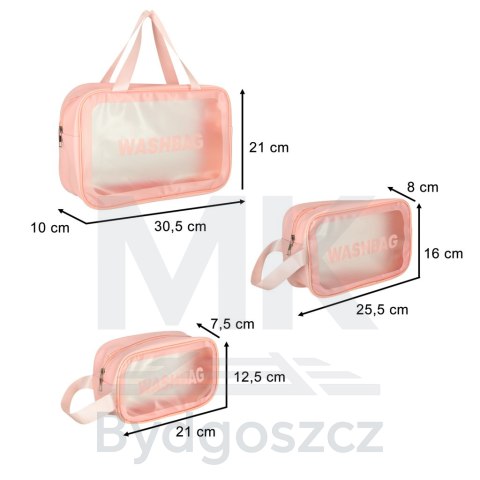 Kosmetyczka podróżna przezroczysta transparentna wodoodporna organizer do samolotu 3 sztuki różowa Kosmetyczka podróżna przezroczysta transparentna wodoodporna organizer do samolotu 3 sztuki różowa