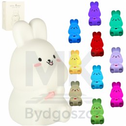 Lampka nocna dla dzieci silikonowa dotykowa miękka LED RGB biała z różem króliczek