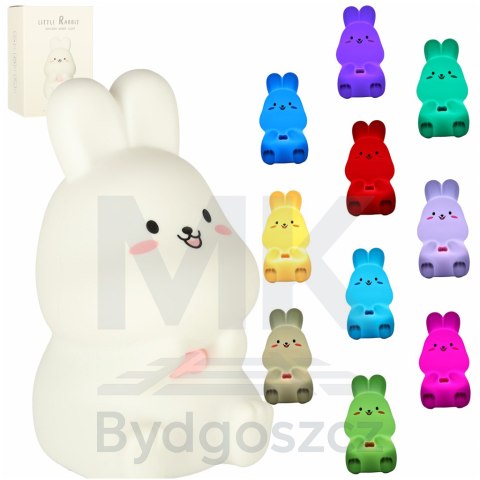 Lampka nocna dla dzieci silikonowa dotykowa miękka LED RGB biała z różem króliczek