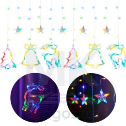 Lampki LED kurtyna renifer dzwonek mix świąteczne choinkowe 2,5m 138LED multikolor 8 trybów świecenia IP44