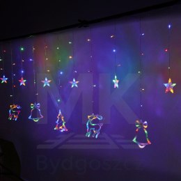 Lampki LED kurtyna renifer dzwonek mix świąteczne choinkowe 2,5m 138LED multikolor 8 trybów świecenia IP44