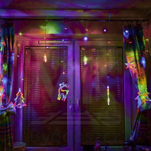 Lampki LED kurtyna renifer dzwonek mix świąteczne choinkowe 2,5m 138LED multikolor 8 trybów świecenia IP44 Lampki LED kurtyna renifer dzwonek mix świąteczne choinkowe 2,5m 138LED multikolor 8 trybów świecenia IP44