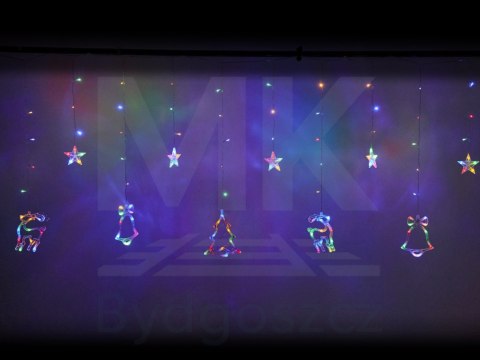 Lampki LED kurtyna renifer dzwonek mix świąteczne choinkowe 2,5m 138LED multikolor 8 trybów świecenia IP44 Lampki LED kurtyna renifer dzwonek mix świąteczne choinkowe 2,5m 138LED multikolor 8 trybów świecenia IP44