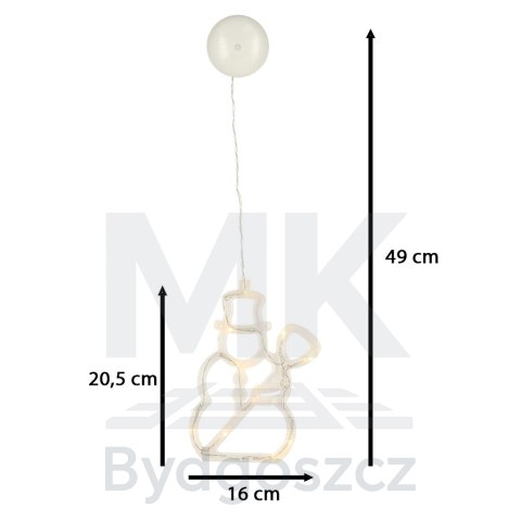 Lampki LED wisząca dekoracja świąteczna okna bałwanek 49cm przyssawka 10 LED Lampki LED wisząca dekoracja świąteczna okna bałwanek 49cm przyssawka 10 LED
