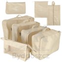 Organizery do walizki zestaw podróżny 8 sztuk akcesoria do przechowywania ubrań torby wodoodporne kosmetyczka worek na buty beżo