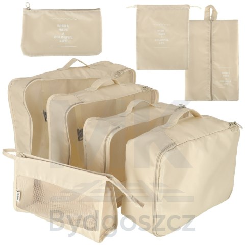 Organizery do walizki zestaw podróżny 8 sztuk akcesoria do przechowywania ubrań torby wodoodporne kosmetyczka worek na buty beżo