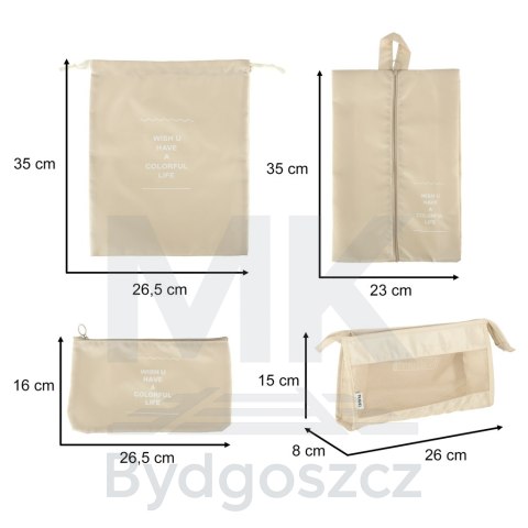 Organizery do walizki zestaw podróżny 8 sztuk akcesoria do przechowywania ubrań torby wodoodporne kosmetyczka worek na buty beżo