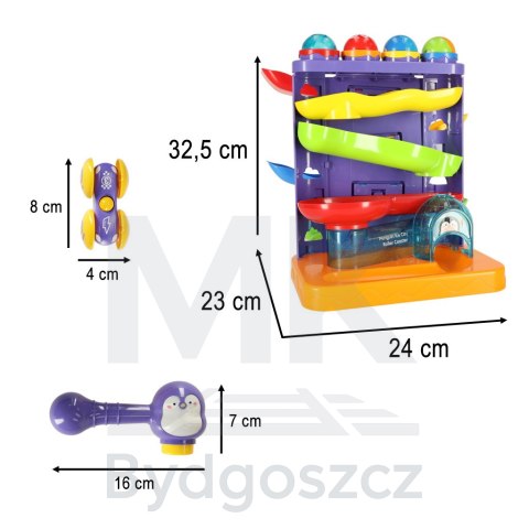 Tor kulkowy interaktywny kulodrom wbijak kulek z młoteczkami 3w1 pingwin + autko Tor kulkowy interaktywny kulodrom wbijak kulek z młoteczkami 3w1 pingwin + autko