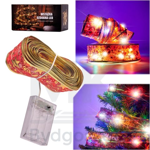 Wstążka ozdobna taśma LED 10m 100LED lampki choinkowe ozdoba świąteczna multikolor na baterie Wstążka ozdobna taśma LED 10m 100LED lampki choinkowe ozdoba świąteczna multikolor na baterie