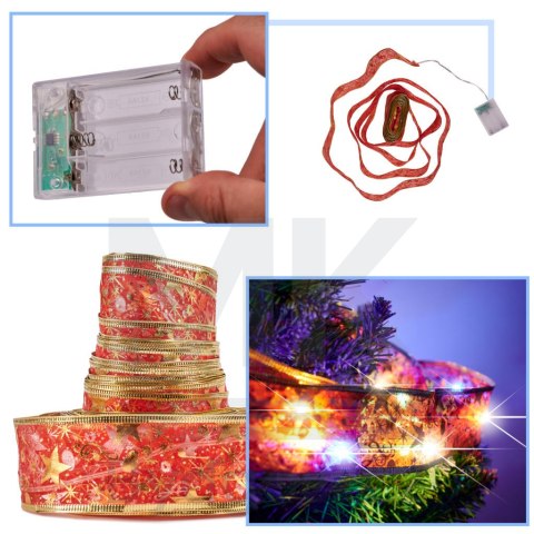 Wstążka ozdobna taśma LED 10m 100LED lampki choinkowe ozdoba świąteczna multikolor na baterie Wstążka ozdobna taśma LED 10m 100LED lampki choinkowe ozdoba świąteczna multikolor na baterie