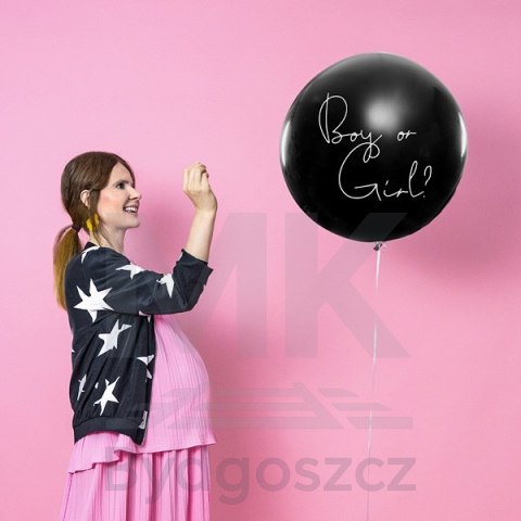 Balon Gender Reveal Chłopiec czy dziewczynka niebieskie konfetti 100cm Balon Gender Reveal Chłopiec czy dziewczynka niebieskie konfetti 100cm