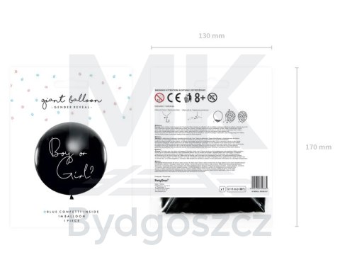 Balon Gender Reveal Chłopiec czy dziewczynka niebieskie konfetti 100cm Balon Gender Reveal Chłopiec czy dziewczynka niebieskie konfetti 100cm