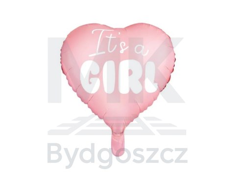 Balon foliowy "It's a girl" na baby shower serce różowe 48cm