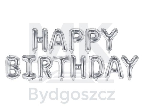 Balon foliowy dekoracja urodzinowa Happy Birthday srebrna 340cm x 35cm