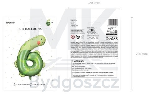 Balon foliowy urodzinowy cyfra "6" - Żółw 57x86 cm Balon foliowy urodzinowy cyfra "6" - Żółw 57x86 cm