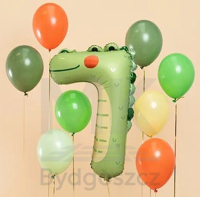 Balon foliowy urodzinowy cyfra "7" - Krokodyl 49x73 cm