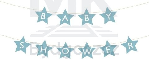 Baner napis na baby shower gwiazdki jasnoniebieskie 290cm x 16,5cm