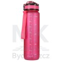 Butelka na wodę bidon ze słomką uchwytem miarką motywacyjną na siłownię BPA free Tritan 1l różowa