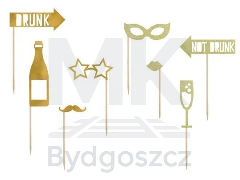 Gadżety rekwizyty do zdjęć Let's Celebrate złoty fotobudka 8 elementów