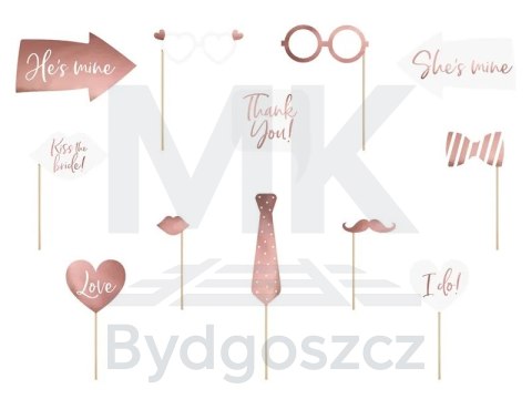 Gadżety rekwizyty do zdjęć na ślub biały różowy serce 12 elementów