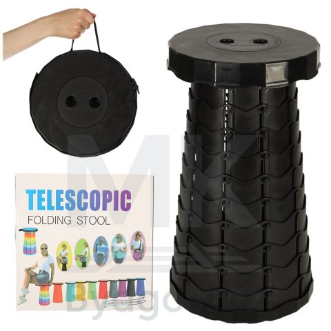 Krzesło składane taboret teleskopowy turystyczny przenośny czarny 200kg