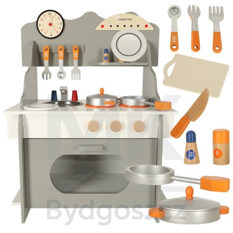 Kuchnia dla dzieci drewniana MDF piekarnik garnki akcesoria 70cm