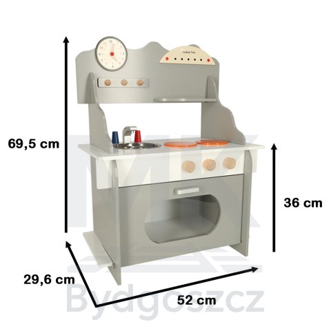 Kuchnia dla dzieci drewniana MDF piekarnik garnki akcesoria 70cm