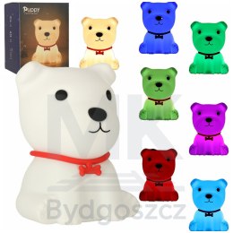 Lampka nocna dla dzieci silikonowa dotykowa miękka 8 LED USB RGB biała piesek
