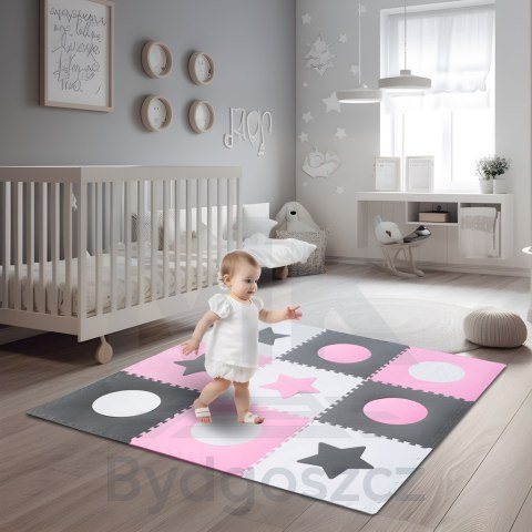 Mata edukacyjna piankowa puzzle szara różowa 60 x 60 cm 9 elementów Mata edukacyjna piankowa puzzle szara różowa 60 x 60 cm 9 elementów