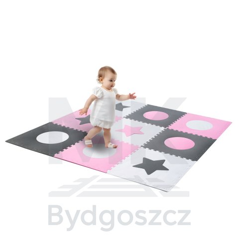 Mata edukacyjna piankowa puzzle szara różowa 60 x 60 cm 9 elementów Mata edukacyjna piankowa puzzle szara różowa 60 x 60 cm 9 elementów