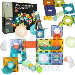Klocki magnetyczne konstrukcyjne marble tor kulkowy świecący 49 elementów