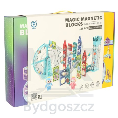 Klocki magnetyczne magnetic sticks marble tor kulkowy z dźwiękiem muzyką grający 118 elementów Klocki magnetyczne magnetic sticks marble tor kulkowy z dźwiękiem muzyką grający 118 elementów