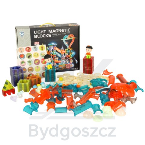 Klocki magnetyczne marble tor kulkowy świecący 202 elementy Klocki magnetyczne marble tor kulkowy świecący 202 elementy