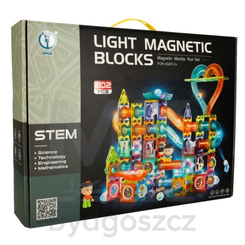 Klocki magnetyczne marble tor kulkowy świecący 202 elementy Klocki magnetyczne marble tor kulkowy świecący 202 elementy