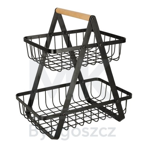 Kosz miska na owoce dwupoziomowy piętrowy metal drewno Kosz miska na owoce dwupoziomowy piętrowy metal drewno