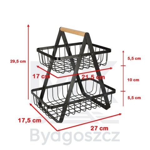 Kosz miska na owoce dwupoziomowy piętrowy metal drewno Kosz miska na owoce dwupoziomowy piętrowy metal drewno